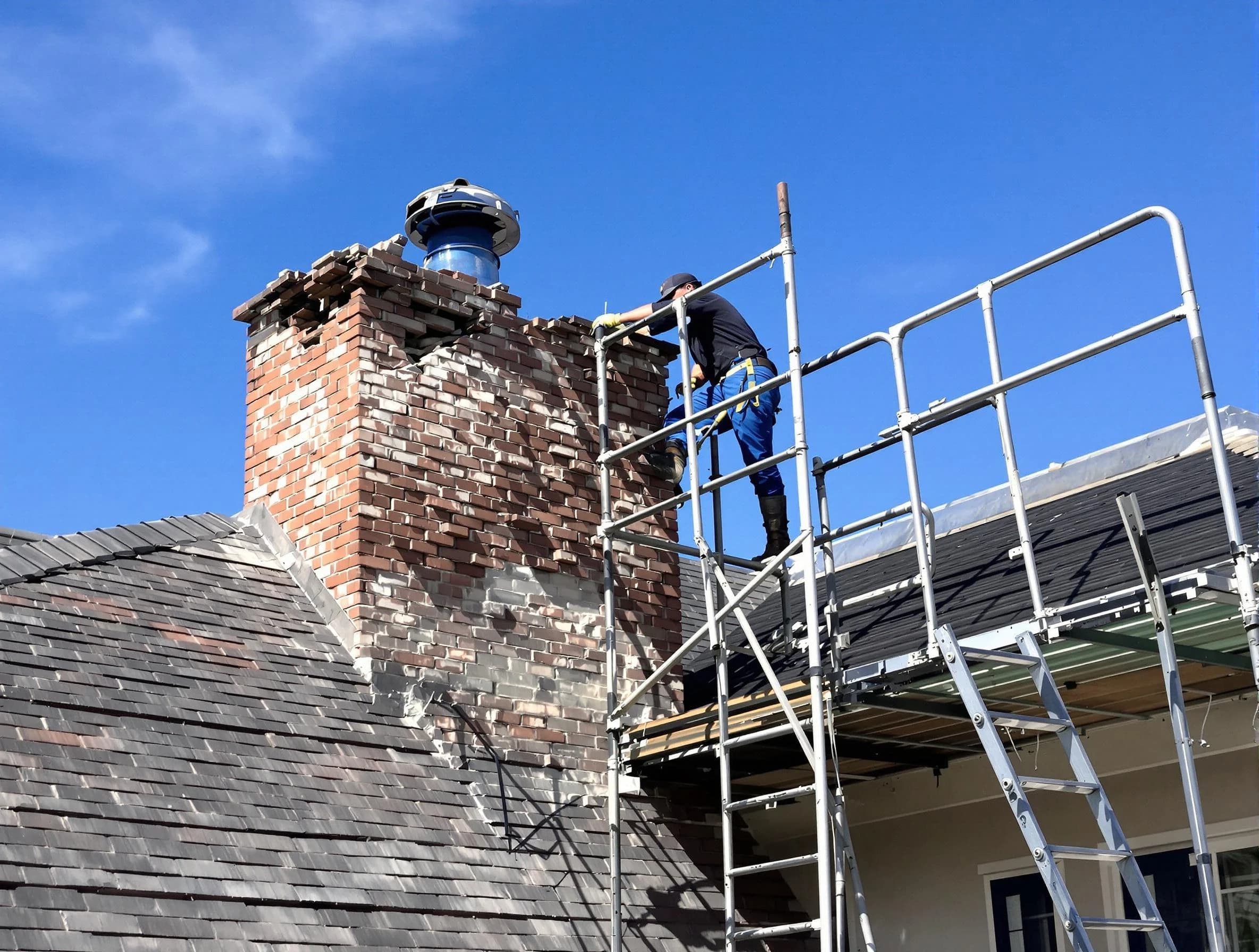 Rebuilding a chimney structure by Mustang Chimney Sweep in Mustang, OK