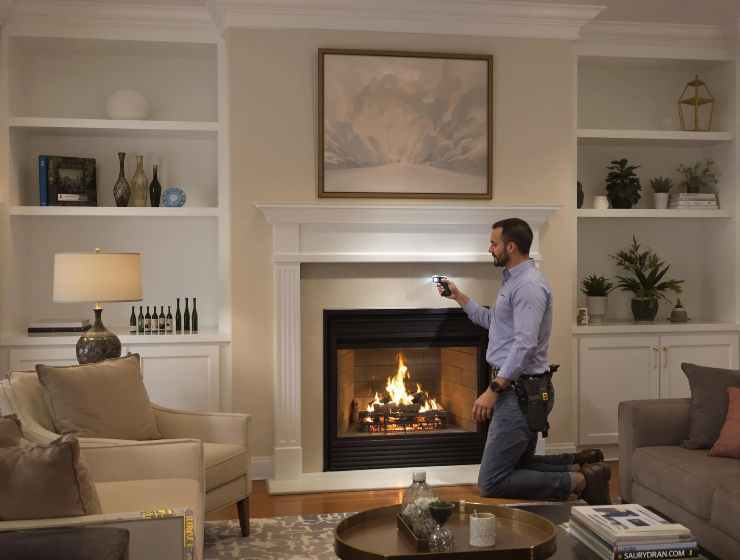 Mustang Chimney Sweep conducting a fireplace safety inspection in Mustang, OK