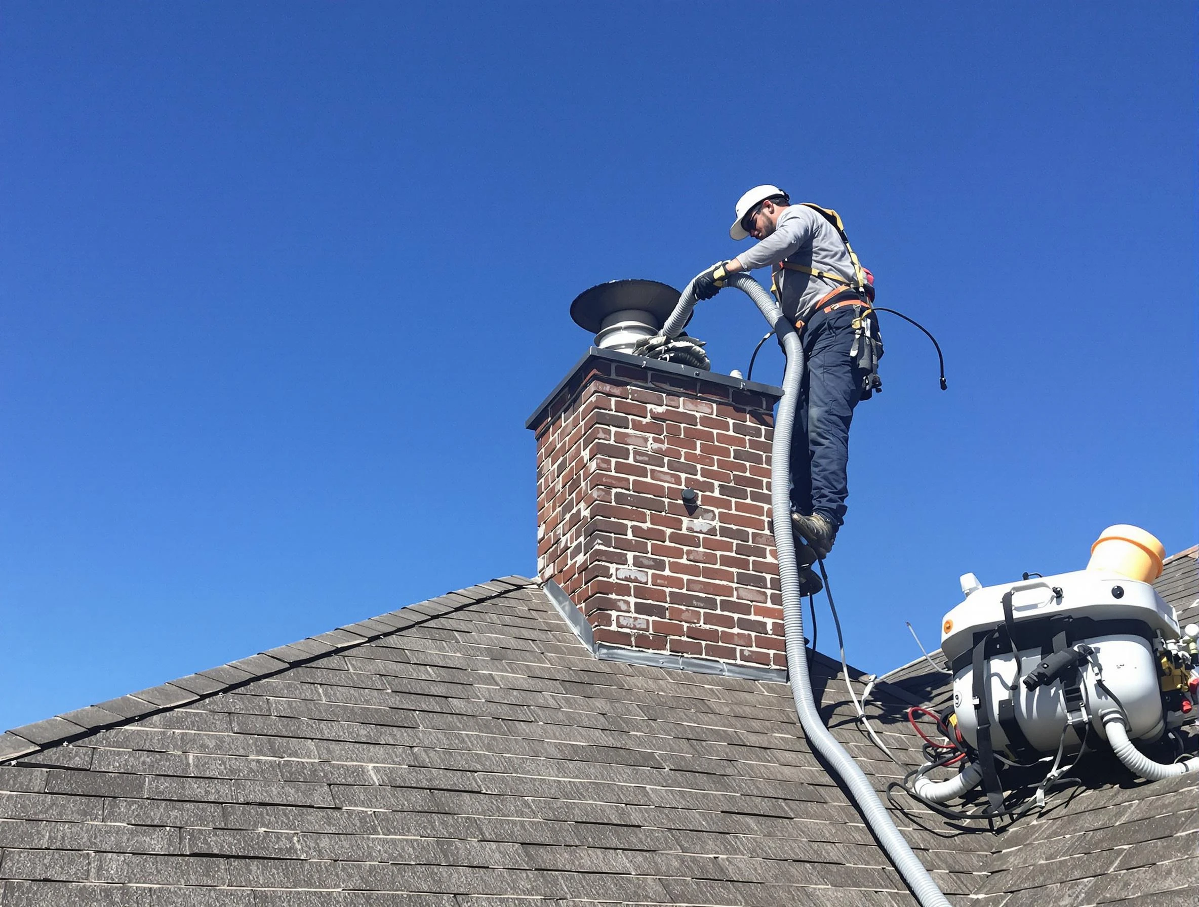 Dedicated Mustang Chimney Sweep team member cleaning a chimney in Mustang, OK