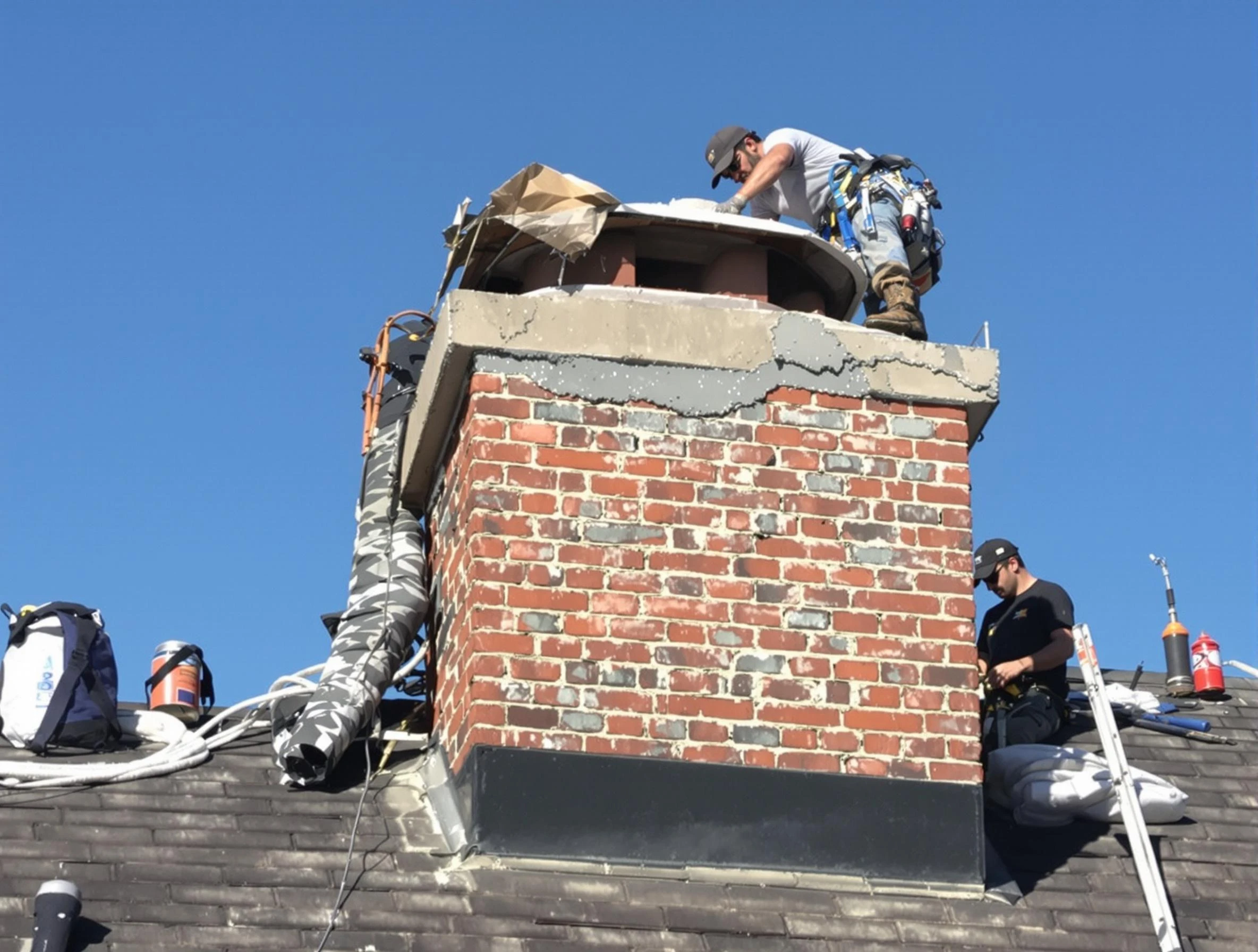 Mustang Chimney Sweep installing a custom chimney crown in Mustang, OK