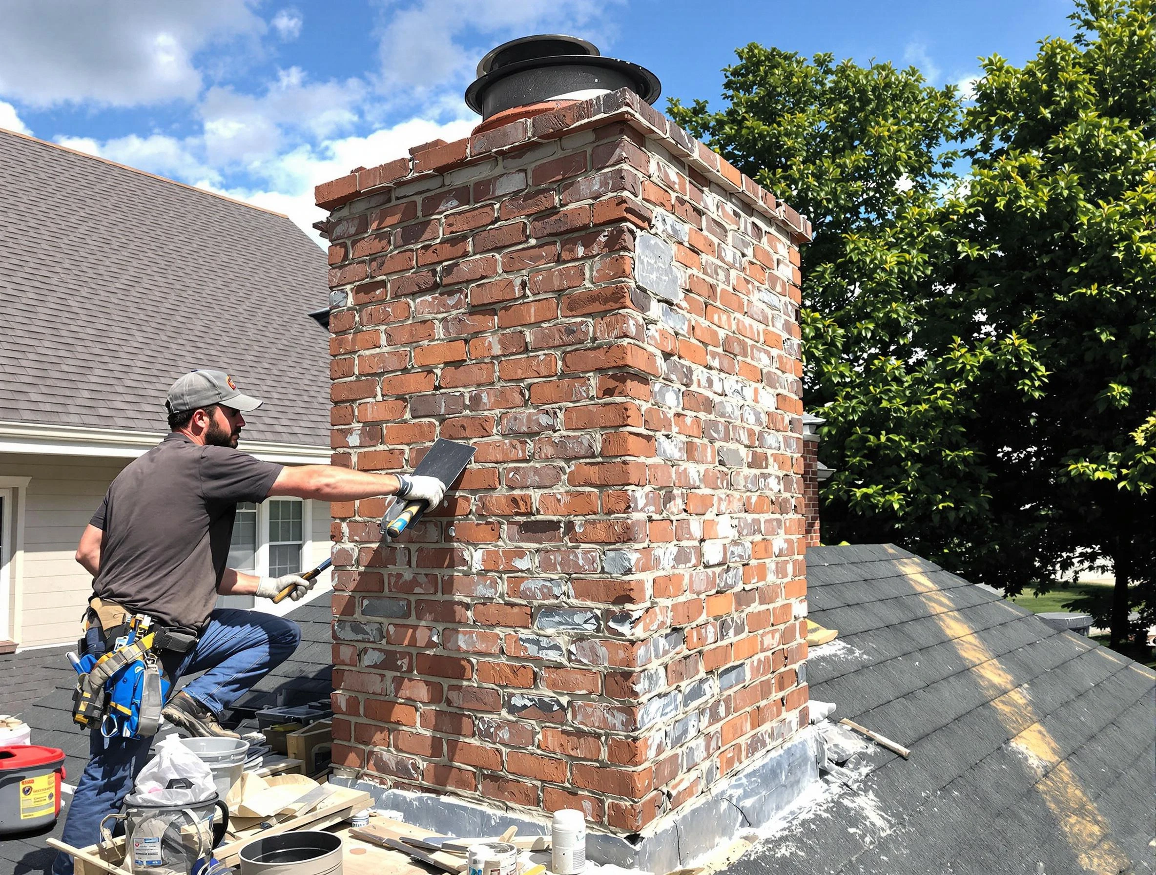 Completed chimney rebuild by Mustang Chimney Sweep in Mustang, OK