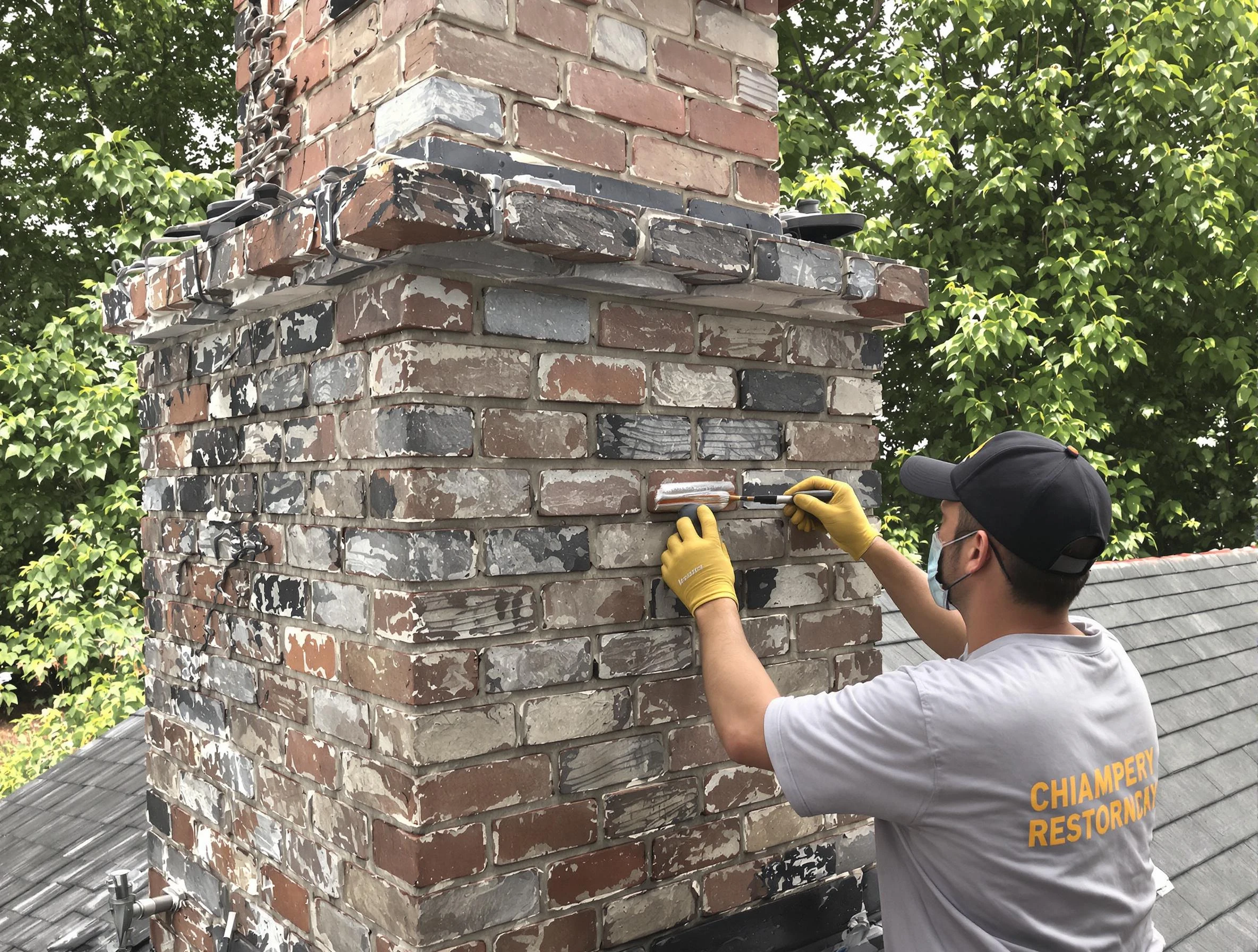 In-progress chimney restoration by Mustang Chimney Sweep in Mustang, OK