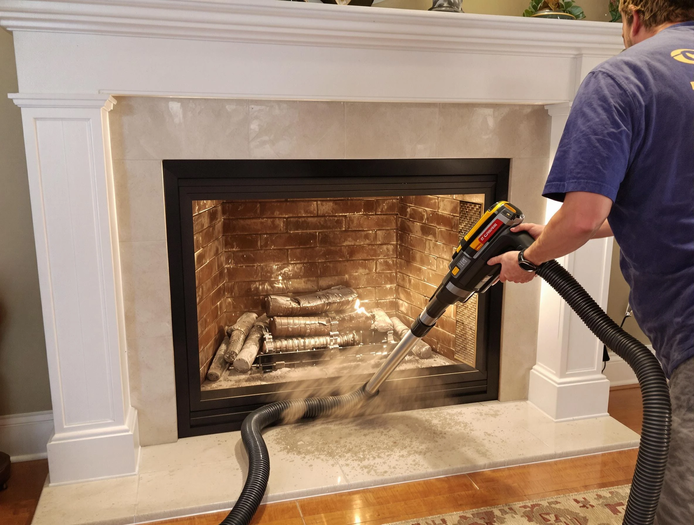 Fireplace cleaning performed by Mustang Chimney Sweep in Mustang, OK